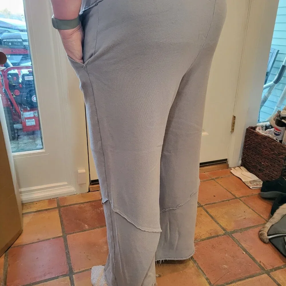 Peace Love World Petite Raw Seamed French Terry Wide Leg Pant, 1XP - Picture 3 of 4